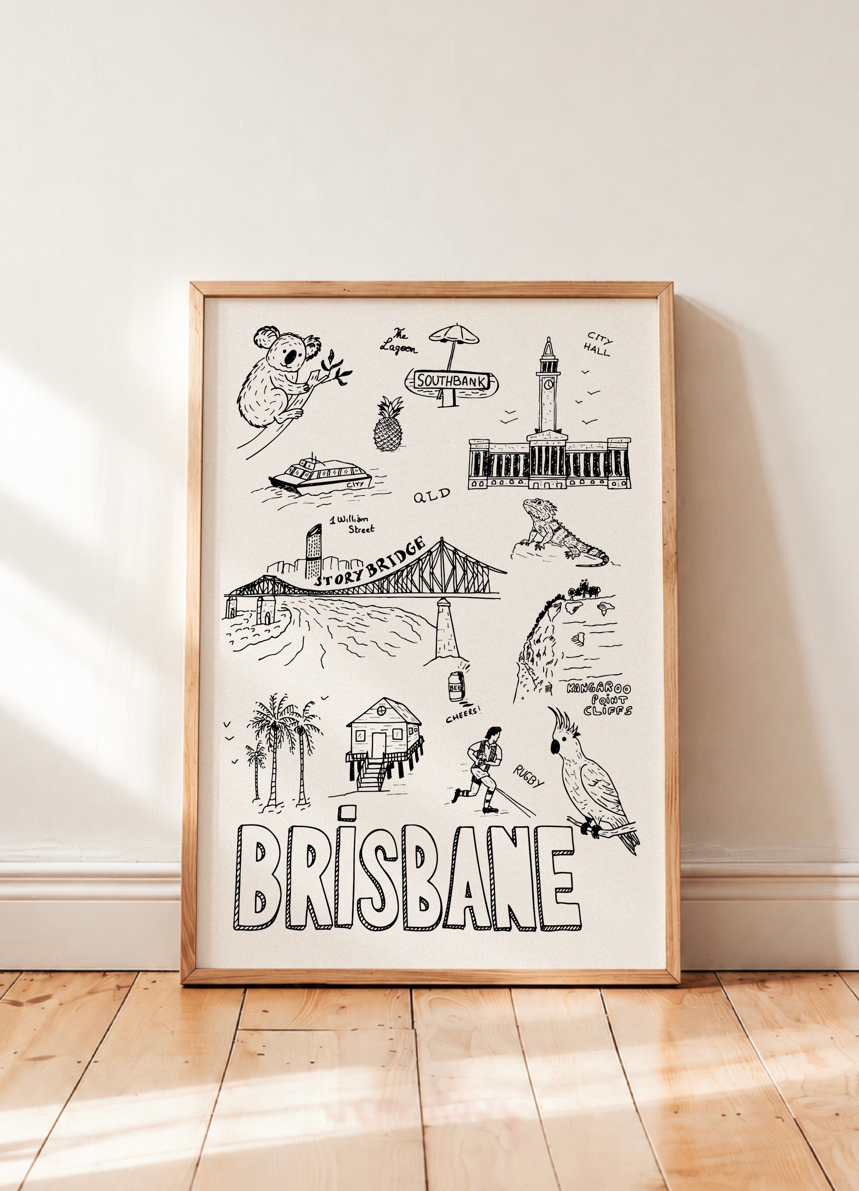 BRISBANE Hand Drawn Poster I Minimalist Australian Wall Art I Digital Download