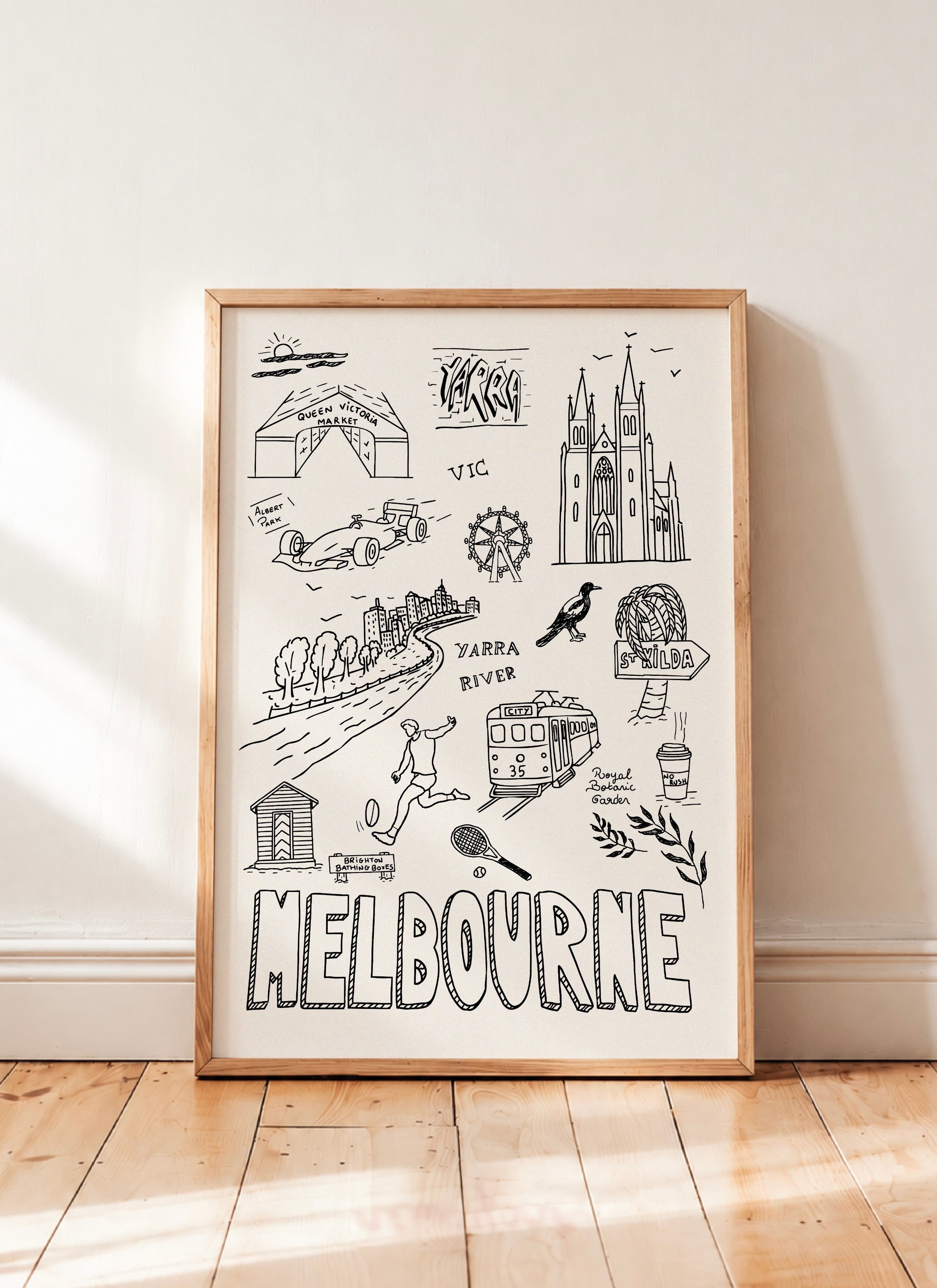 MELBOURNE Hand Drawn Poster I Minimalist Australian Wall Art I Digital Download