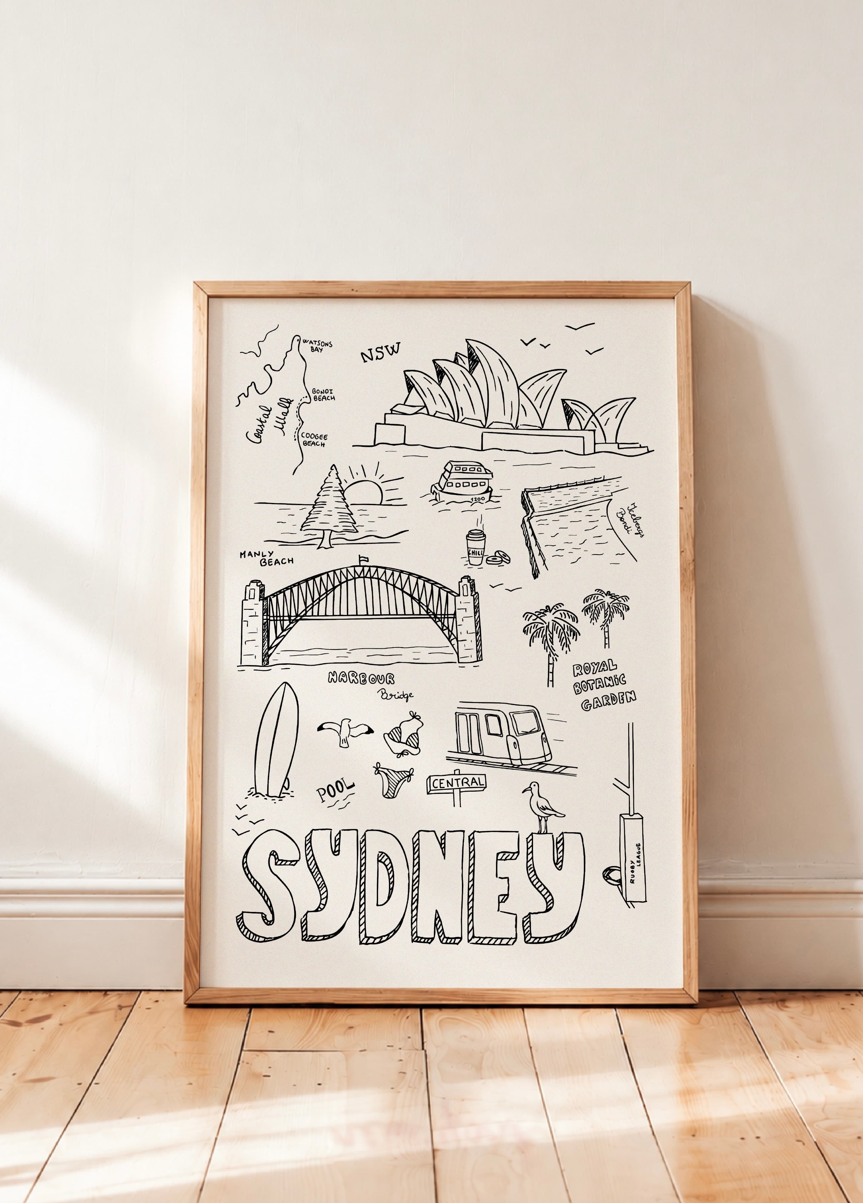 SYDNEY Hand Drawn Poster I Minimalist Australian Wall Art I Digital Download